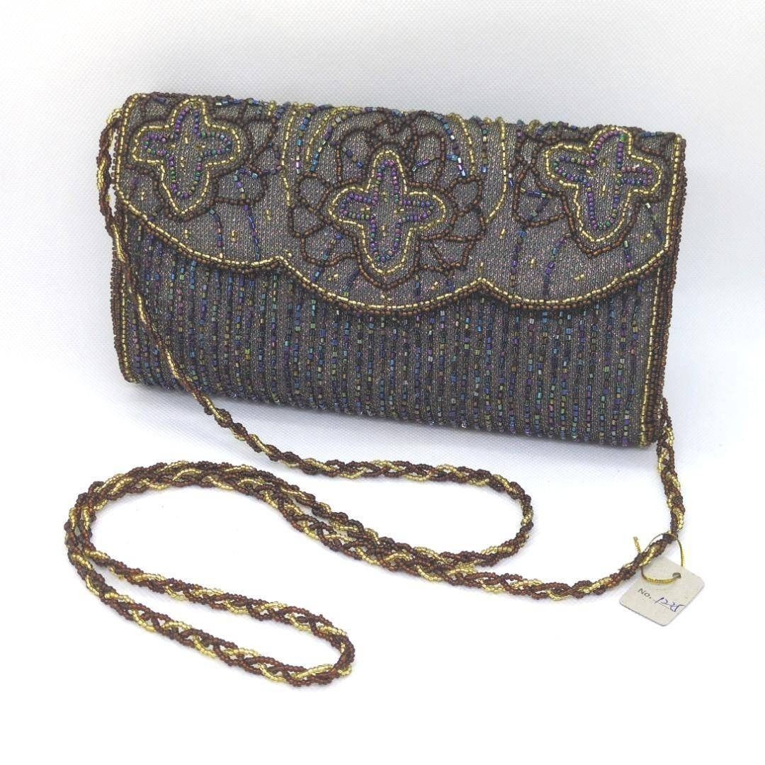 ビーズ刺繍 クラッチバッグ ショルダー 2way 昭和レトロ パーティーバッグ