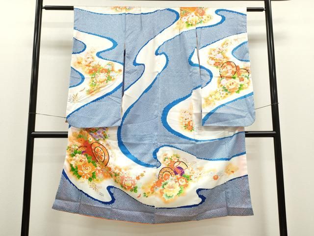 平和屋着物[]七五三 女の子 7歳 祝着 四つ身 駒刺繍 牡丹花文 暈
