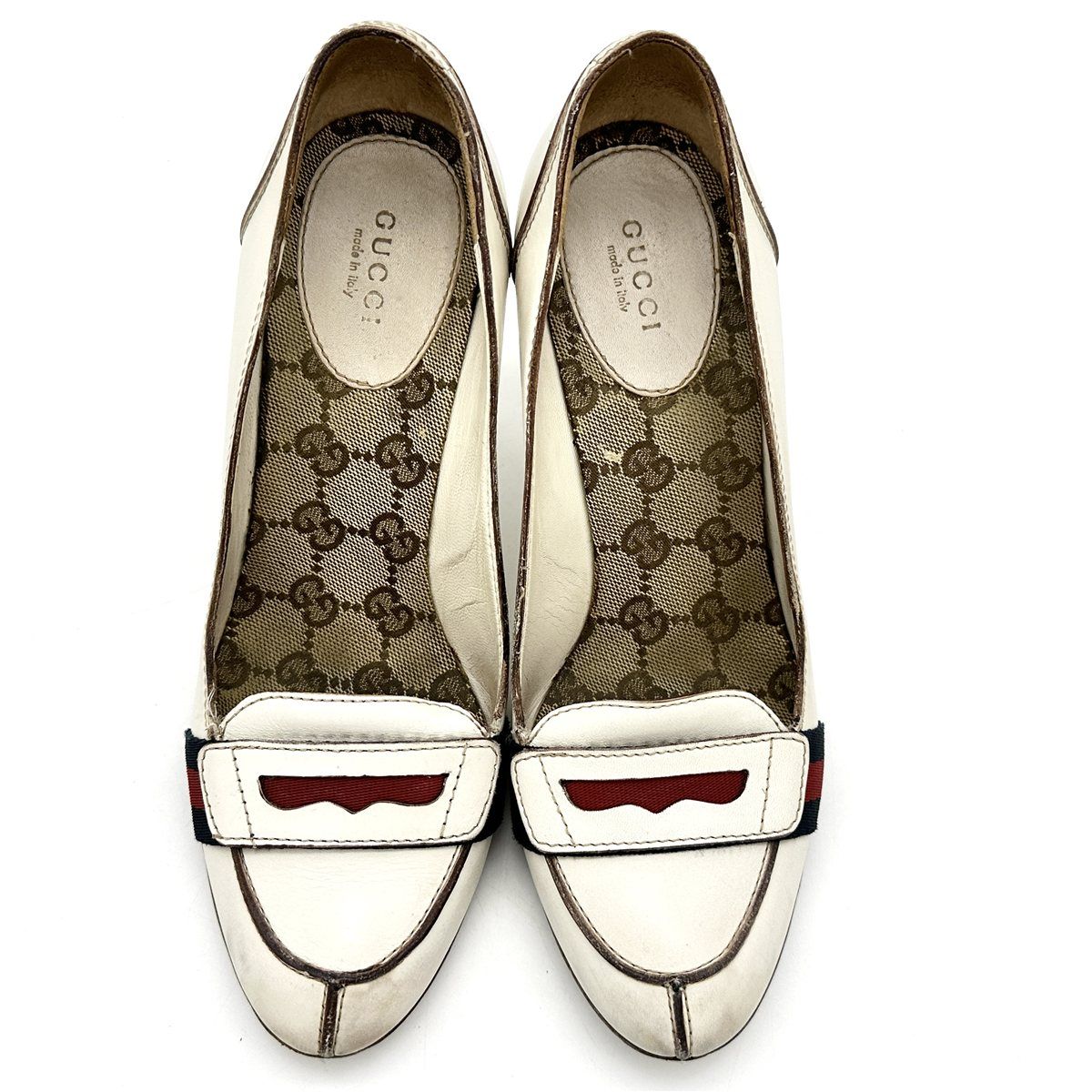 □希少□ GUCCI ハイヒール 本革 GG柄 シェリーライン ホワイト 2374T