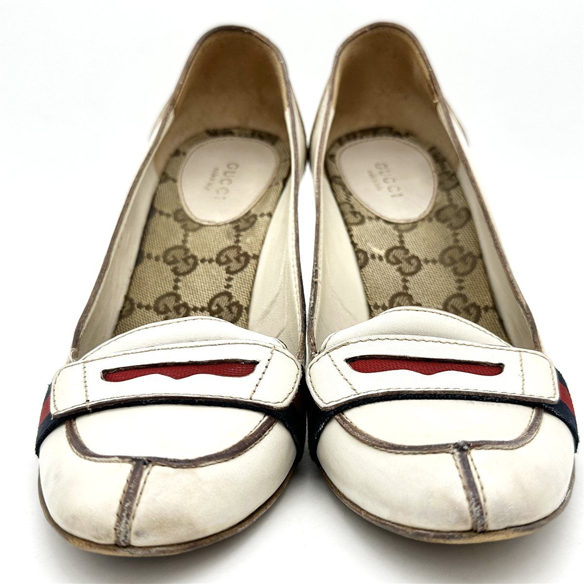 □希少□ GUCCI ハイヒール 本革 GG柄 シェリーライン ホワイト 2374T