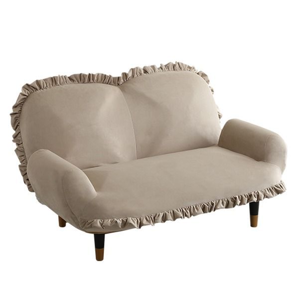 送料無料】大人かわいい リクライニング フリル付きベロアソファ 2人掛け