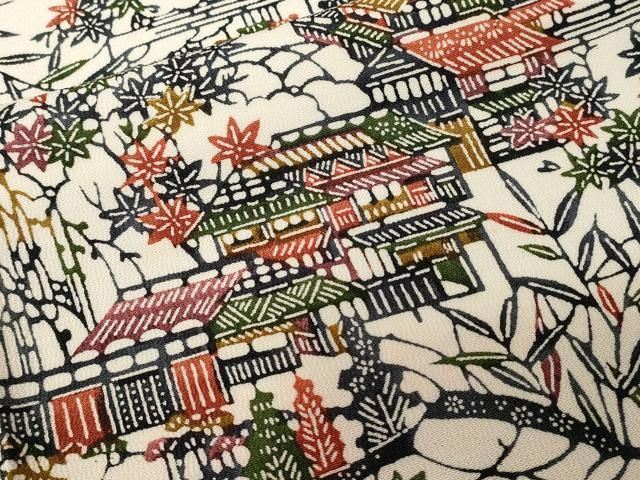 平和屋着物□上質な小紋 型染め 風景文 鬼しぼ縮緬 正絹 逸品