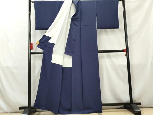 平和屋着物○上質な色無地 留紺色 背抜き仕立て 正絹 逸品 AABC4152ck