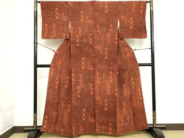 平和屋着物□上質な色無地 作家物 ときがら茶色 鬼しぼ縮緬