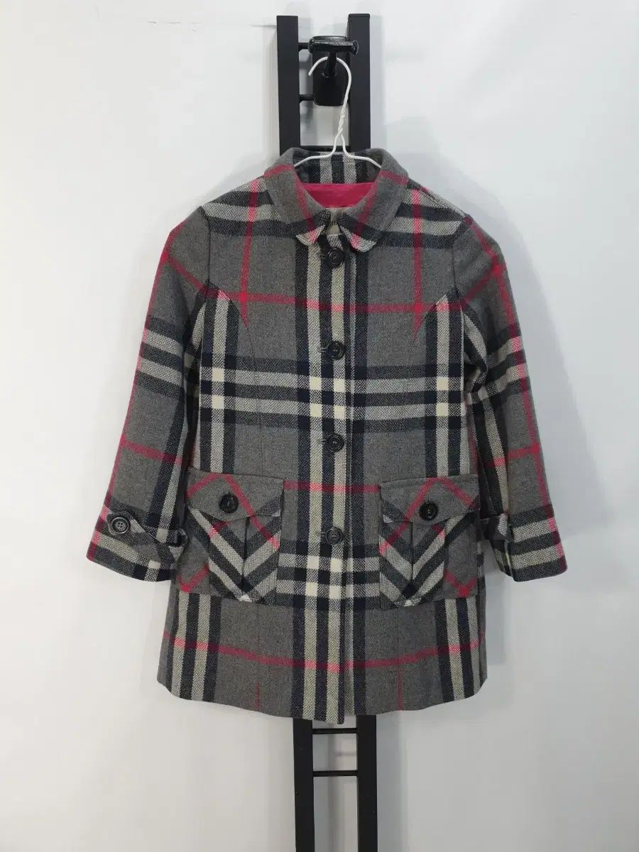 バーバリー キッズ ウール コート ジャケット グレー ピンク チェック 8 y