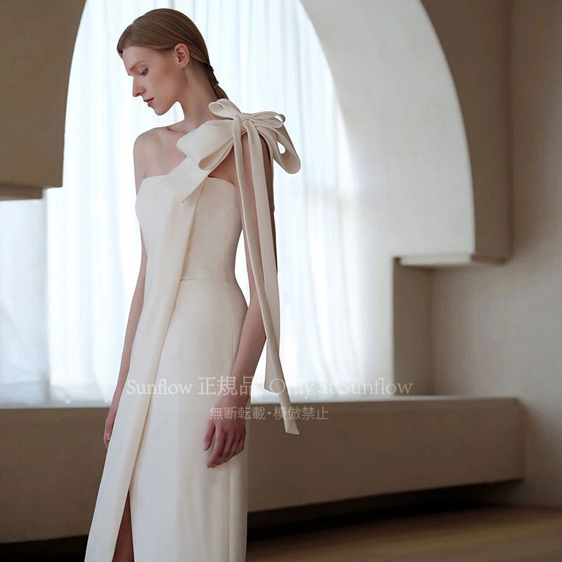 サテンウェディングドレス フレンチシンプルデザイン 新婦用 結婚式 ガーデンウェディング ドレスwhh1107lf001