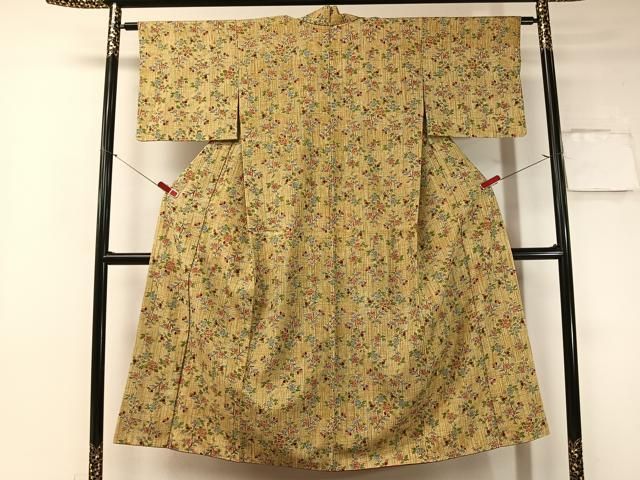 平和屋着物○小千谷紬 草花文 正絹 逸品 CAAW8332yc