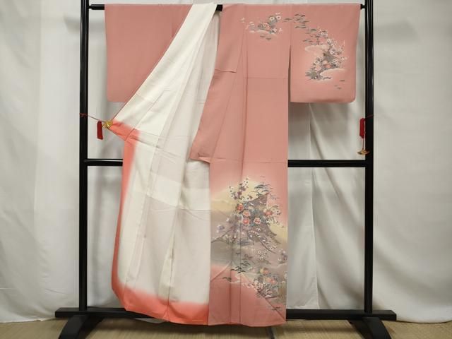 平和屋着物●色留訪問着　流水文箱草花文　暈し染め　金彩　正絹　逸品　未使用　DAAY5735ud 平和屋着物○色留訪問着 流水文箱草花文 暈し染め