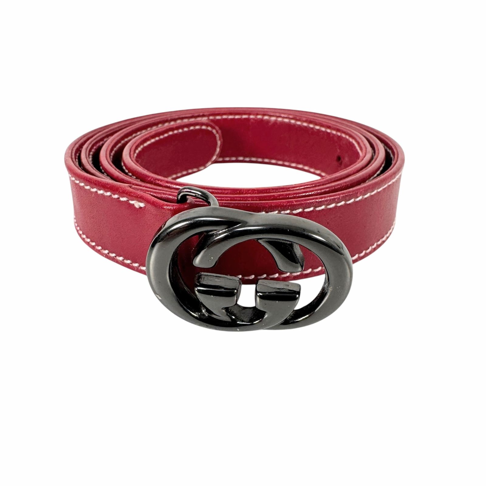 グッチ ベルト ヴィンテージ レザー GG ロゴ レッド系 J0587