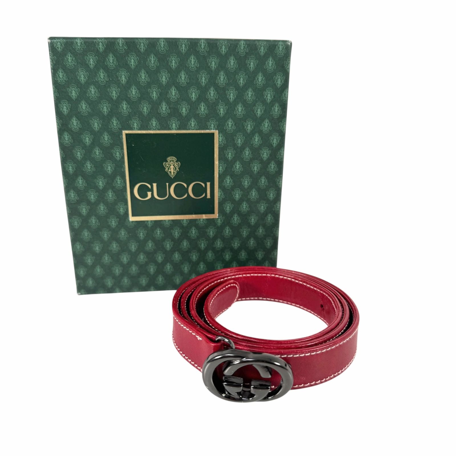グッチ ベルト ヴィンテージ レザー GG ロゴ レッド系 J 0587