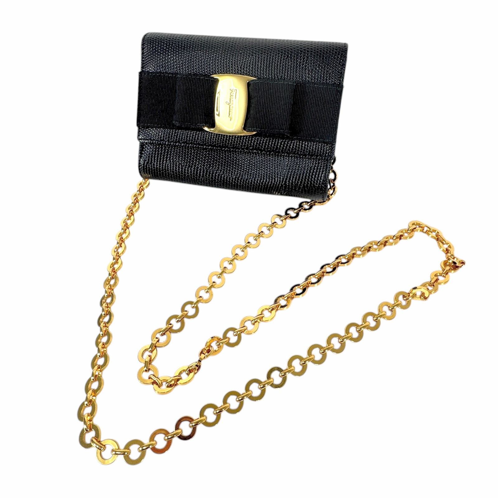 【美品】フェラガモ　チェーンバック 美品 サルヴァトーレフェラガモ チェーンレザーショルダーバッグ