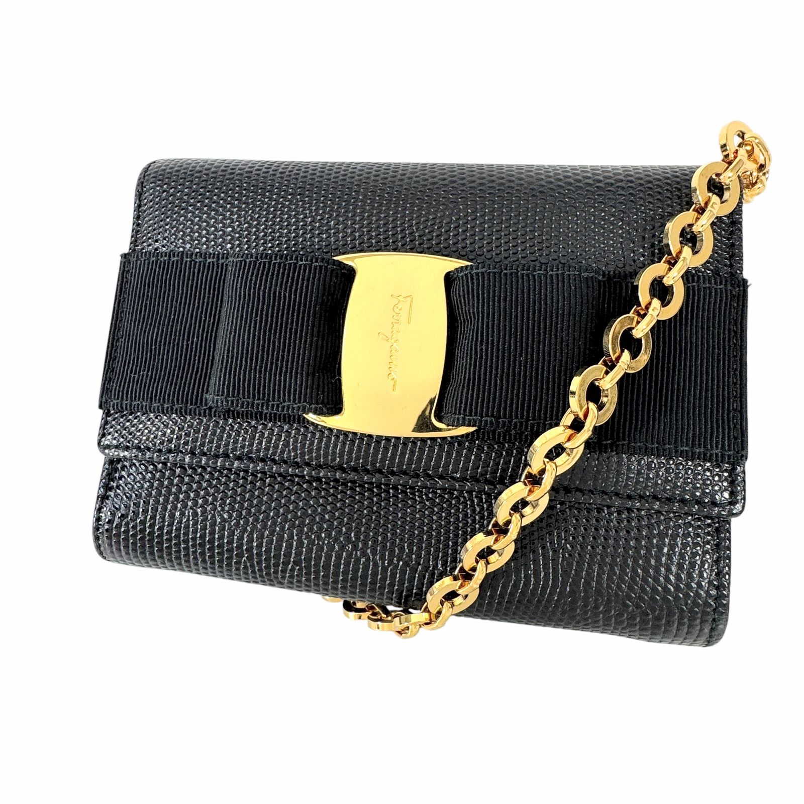 【美品】フェラガモ　チェーンバック 美品 サルヴァトーレフェラガモ チェーンレザーショルダーバッグ