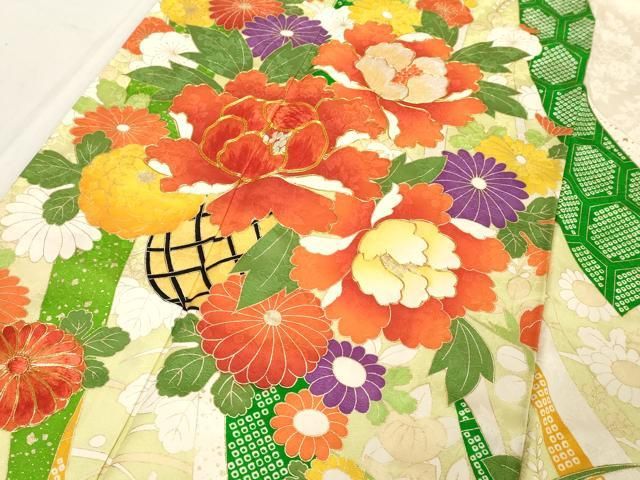 平和屋着物□豪華振袖 駒刺繍 花籠文 暈し染め 金彩 正絹 逸品