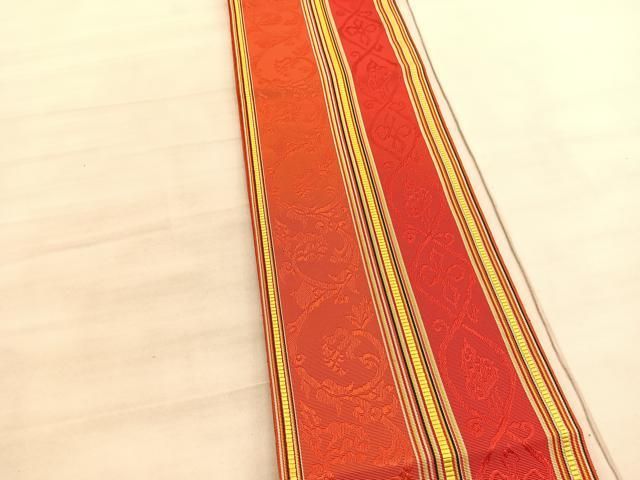 平和屋着物◎本場筑前博多織 半幅帯 花唐草文 証紙付き 正絹 逸品