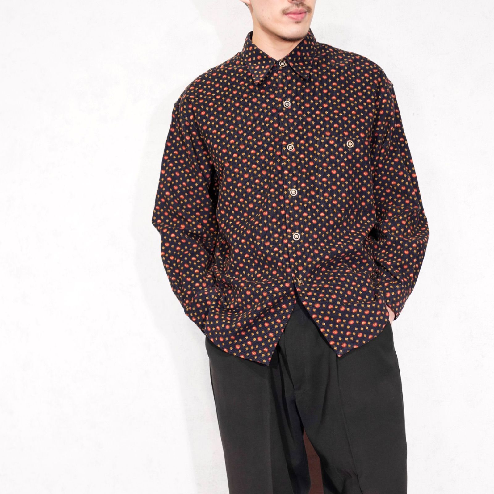 USA VINTAGE MR.FIVE PATTERNED DESIGN CORDULOY SHIRT アメリカ古着柄デザインコーデュロイシャツ