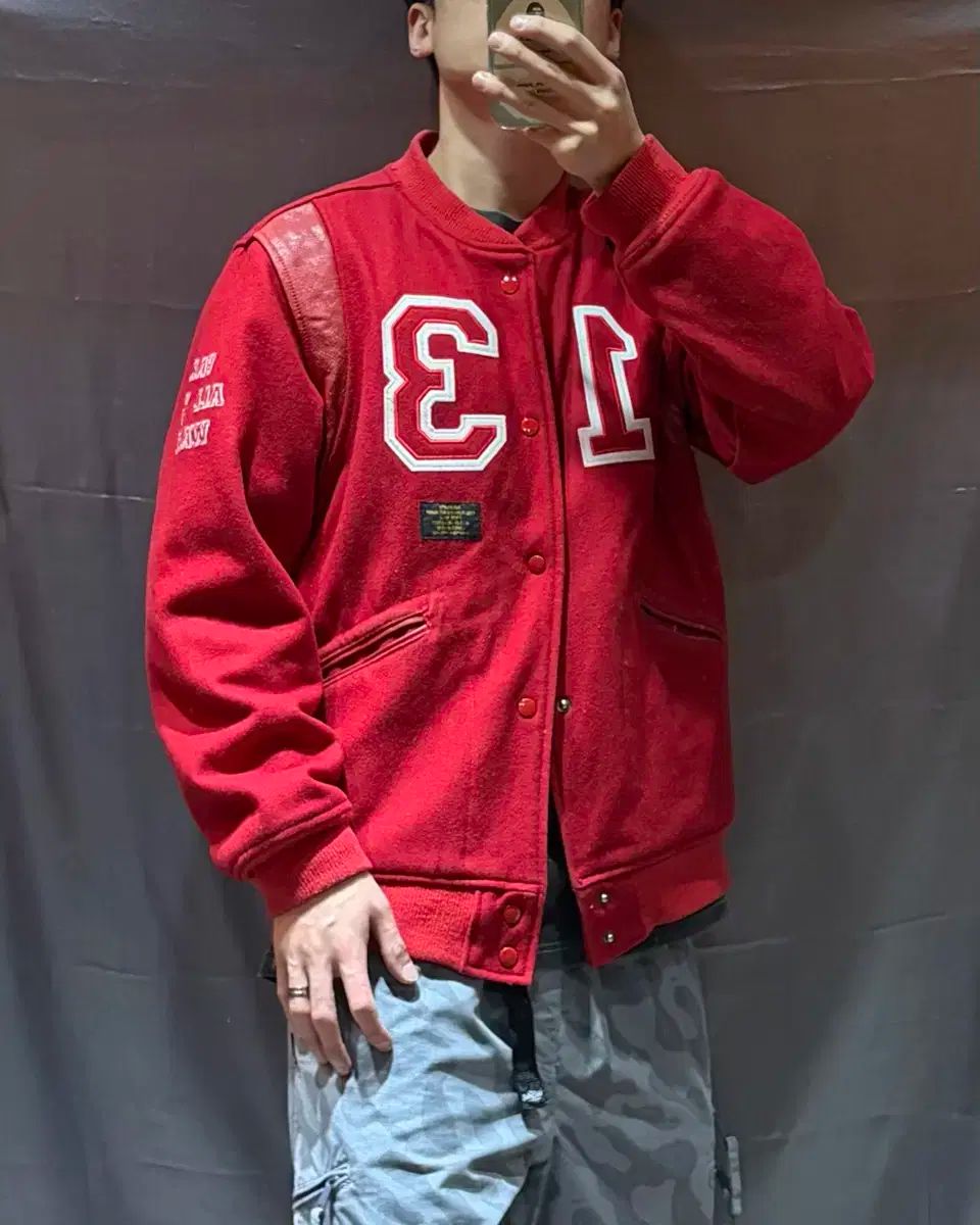 XL BRATSON 13 パッチ レッド スタジャン ジャケット