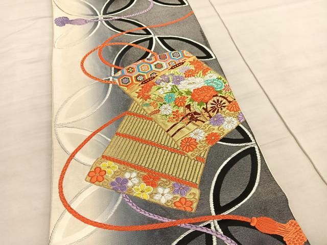 平和屋着物◎六通柄袋帯 唐織 七宝鎧縅花車文 金銀糸 正絹 逸品