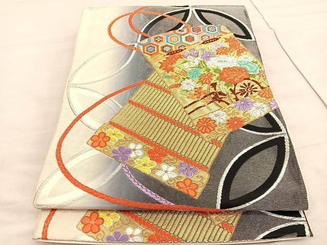 平和屋着物◎六通柄袋帯 唐織 七宝鎧縅花車文 金銀糸 正絹 逸品