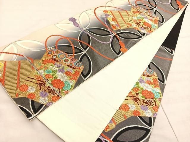 平和屋着物◎六通柄袋帯 唐織 七宝鎧縅花車文 金銀糸 正絹 逸品