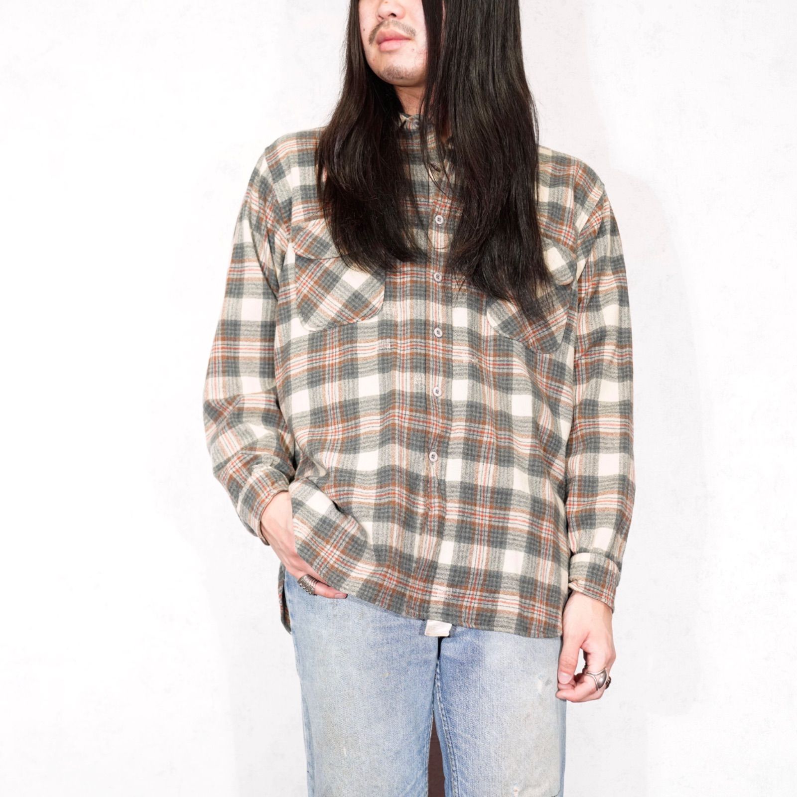 70 s USA VINTAGE PENDLETON CHECK PATTERNED WOOL FLANNEL SHIRT MADE IN USA 70年代アメリカ古着ペンドルトンウールフランネルシャツ