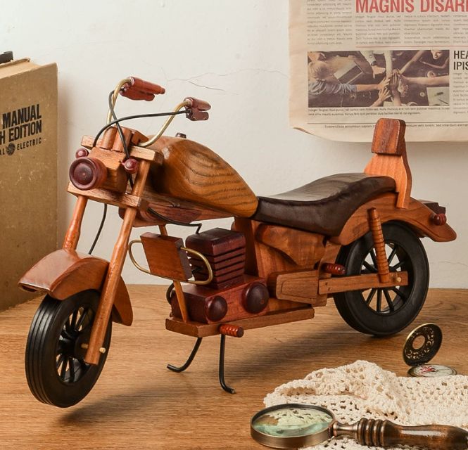 レトロ木製オートバイ置物 創意インテリアデスクトップバイク模型装飾品 木製