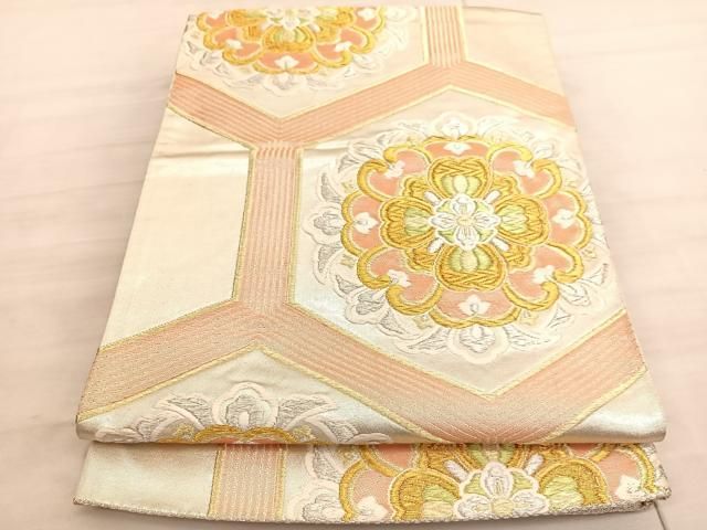 平和屋-こころ店◎六通柄袋帯 亀甲鳳凰花文 金銀糸 正絹