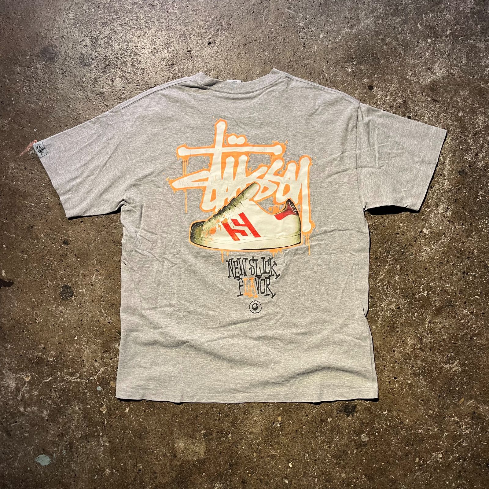 STUSSY 00s CUSTOMADE NEW SLICK FLAVOR Tシャツ XL グレー ステューシー 2000s 初期カスタムメイド 銀タグ