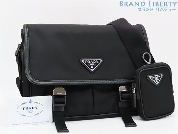 プラダ PRADA ナイロン テスート サフィアーノ 斜め掛けショルダーバッグ メッセンジャーバッグ ポーチ付き NERO ブラック ナイロン レザー 2VD769