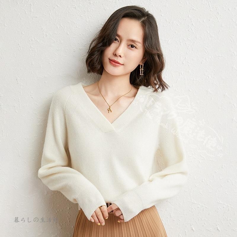 カシミヤセーター カシミヤ Vネックセーター ウールセーター レディース ニット 無地 シンプル カジュアル ゆったり 長袖 春秋夏カシミヤ100% CCMYV1107P381