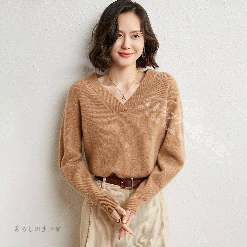 カシミヤセーター カシミヤ Vネックセーター ウールセーター レディース ニット 無地 シンプル カジュアル ゆったり 長袖 春秋夏カシミヤ100％ CCMYV1107P381 GINKGOPHARMACY_COM