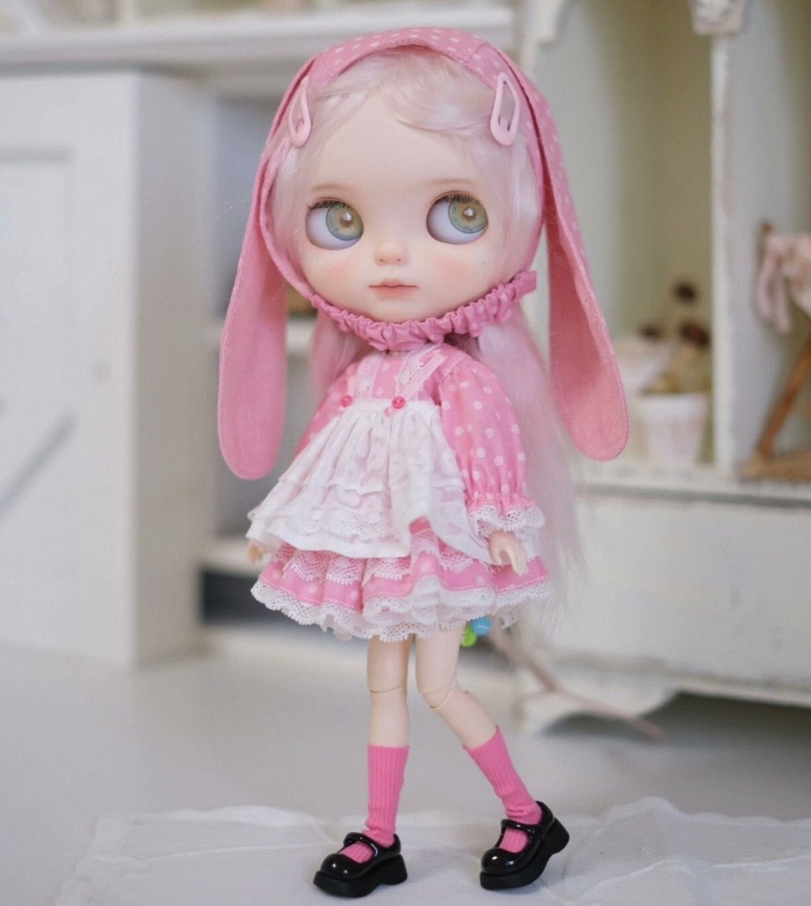 ブライス お洋服 アウトフィット 海外作家製 ストロベリー うさぎ ピンク