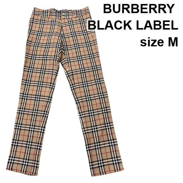 バーバリーブラックレーベル BURBERRY BLACK LABEL パンツ ノバチェック ベージュ 白 黒 赤 羊毛 79 M メンズ S5X109