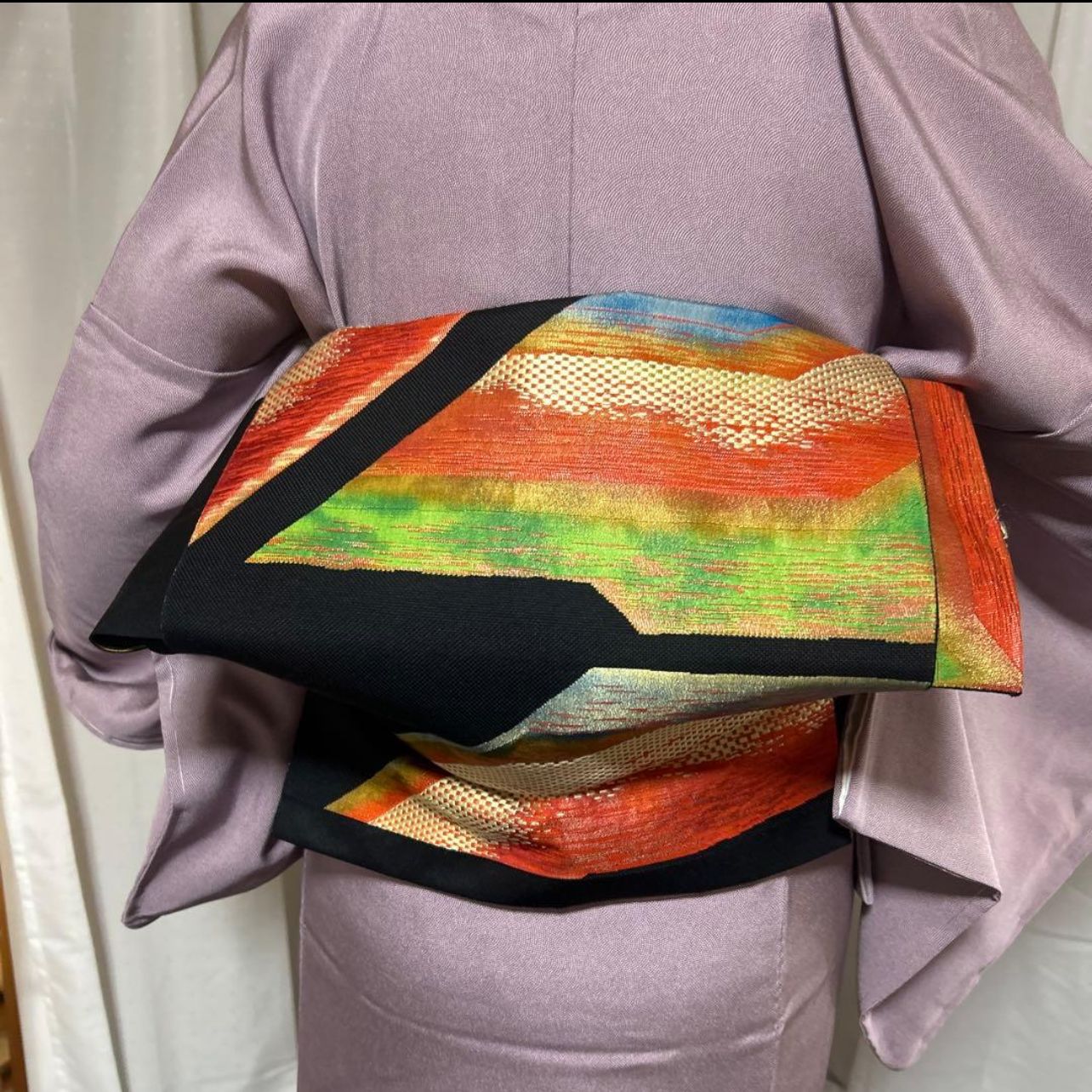 新品 美品 袷 正絹 鮫小紋 フルセット 155/66 正絹名古屋帯 / New