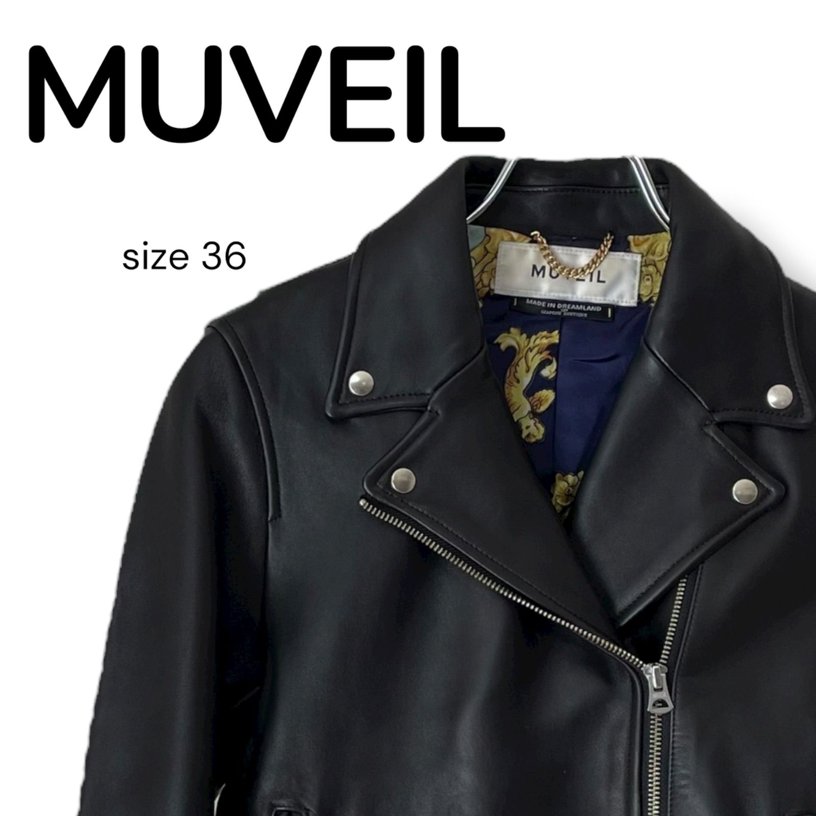 MUVEIL ミュベール ブラック ライダースジャケット シープスキンレザー 中国製 36サイズ Sサイズ相当 レディース 上質モード MA82LK005 0000733OC