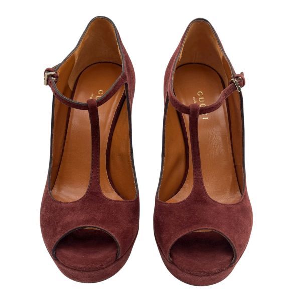  グッチ GUCCI パンプス Betty Tストラップ スエード プラットフォーム ヒール ブラウン スウェード 341 2 レディース S 5 X 142 ハイヒール パンプス パンプス