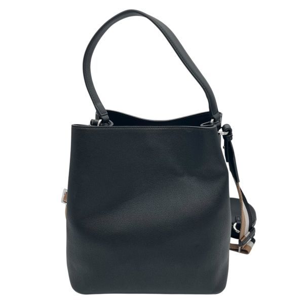 ヒューゴボス Hugo Boss バケットバッグ Addison コインポーチ付き 巾着バッグ ストライプ 黒 レザー レディース S5X139