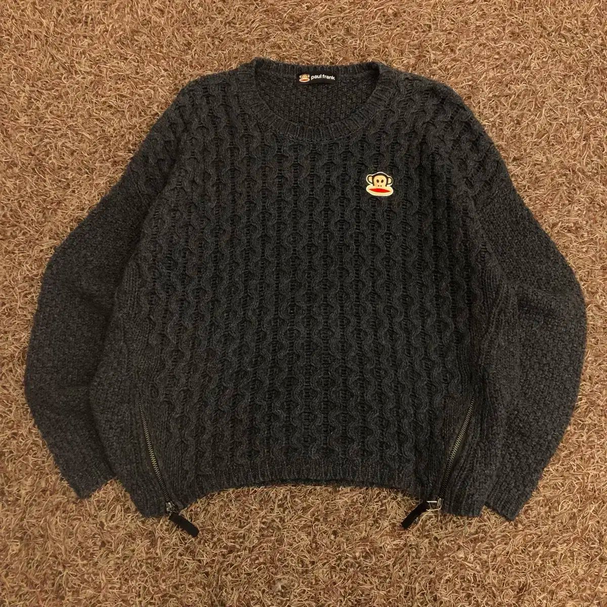 F ポールフランク ウール ケーブル サイド ジッパー ニット