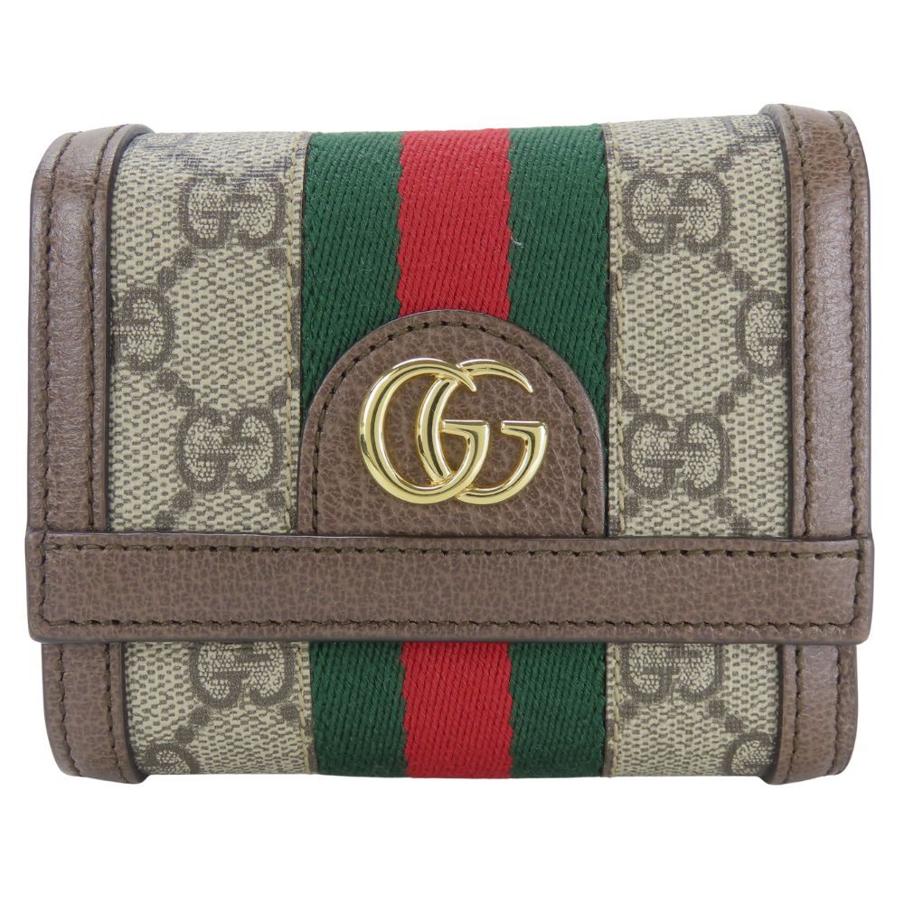 グッチ 三つ折り財布 523174 シェリーライン オフィディア レザー ブラウン 小物 レディース 女性 GUCCI