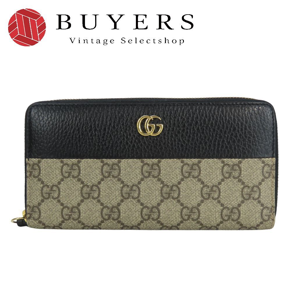 グッチ 長財布 ラウンドファスナー 456117 GGマーモント GGスプリームキャンバス レザー ブラック ベージュ 小物 レディース 女性 GUCCI
