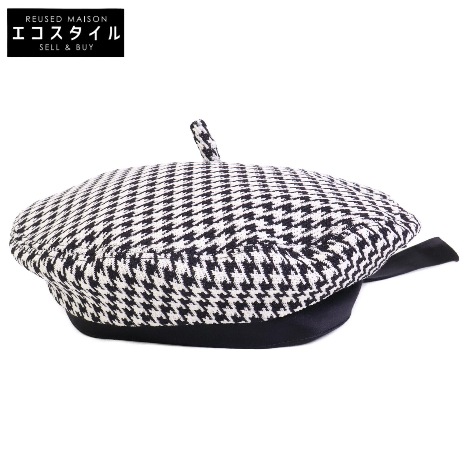 DIOR ディオール 正規 35DAP910I121 ウール ハウンドトゥース リボンデザイン ベレー帽 59