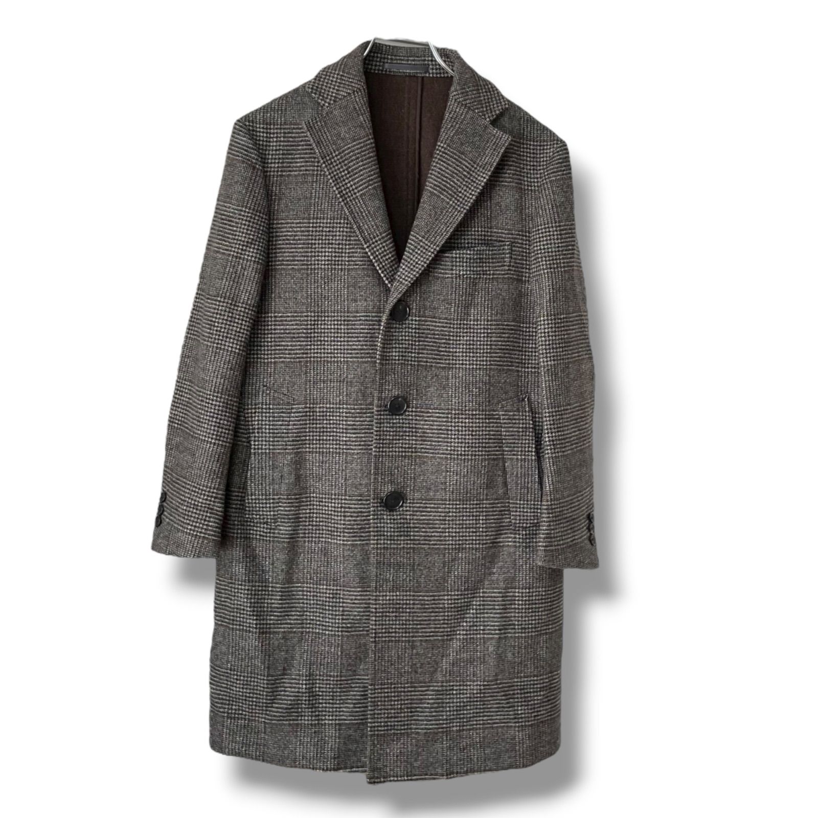 ÉDIFICE エディフィス ブラウンチェック柄 ステン コート ウール 42 Lサイズ相当 グレンチェック 素材 メンズ ビジネス フォーマル 0000735OC