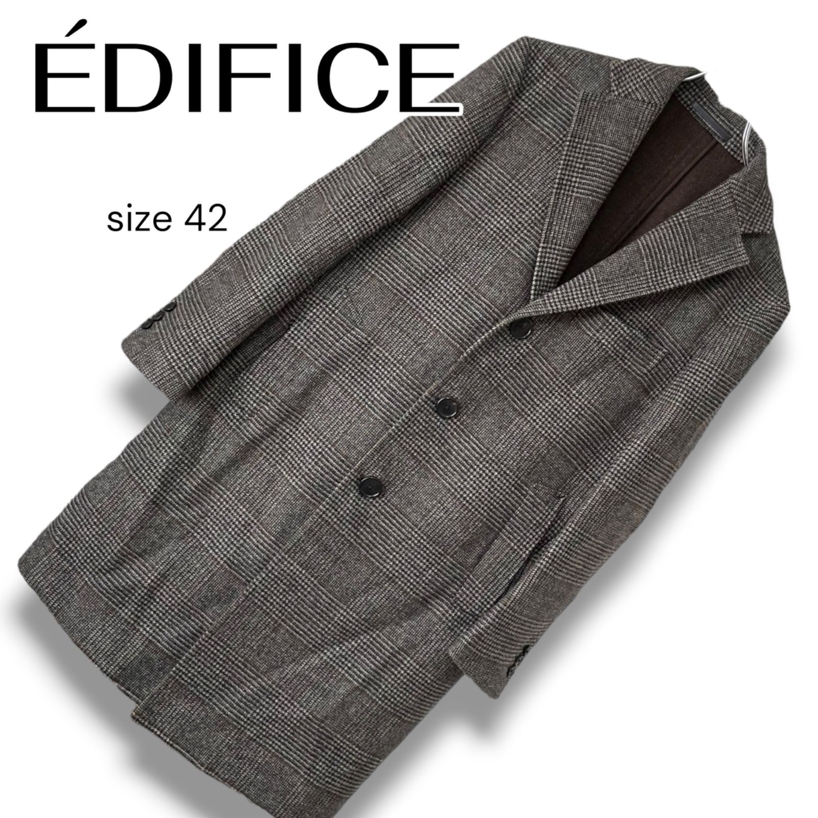 ÉDIFICE エディフィス ブラウンチェック柄 ステン コート ウール 42 Lサイズ相当 グレンチェック 素材 メンズ ビジネス フォーマル 0000735OC