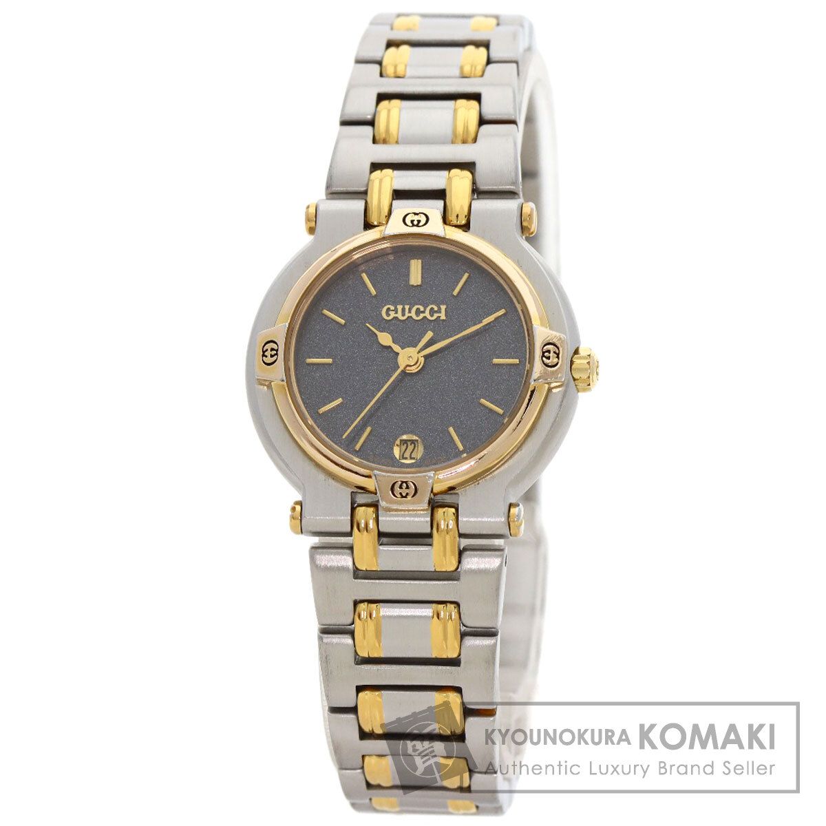 33367】1円～ GUCCI グッチ 9000L 時計 ゴールド文字盤 コンビカラー