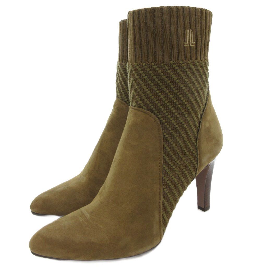 ランバン LANVIN コンビリブショートブーツ ハイヒール ロゴ スエード