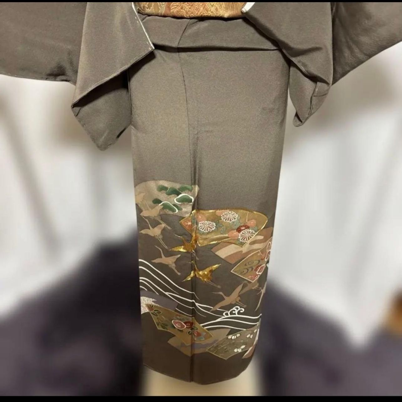  袷 正絹 友禅 駒刺繍 訪問着 フルセット 西陣唐織金箔袋帯 Excellent Silk Yuzen Embroidered Houmongi Set with Nishijin Brocade G -foil Fukuro Ob 訪問着 付け下げ 着物