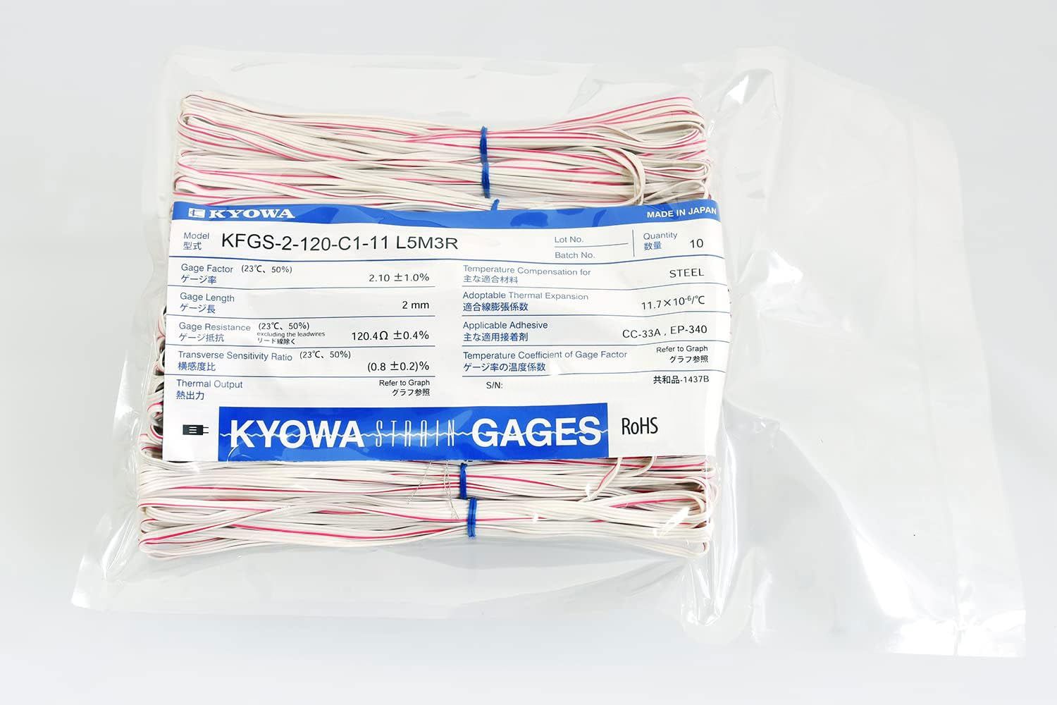 KFGS-2-120-C1-11 L5M3R KYOWA ひずみゲージ 普通鋼材向け 5mリード線付き 3線式 ゲージ長2mm 10枚入り KFGS-2-120-C1-11 L5M3R