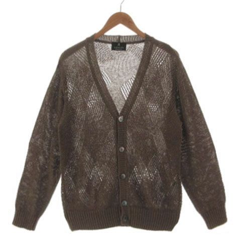 ランバン LANVIN COLLECTION 透け編みリネンブレンドニットカーディガン LA-NK-77220 ブラウン 茶 L