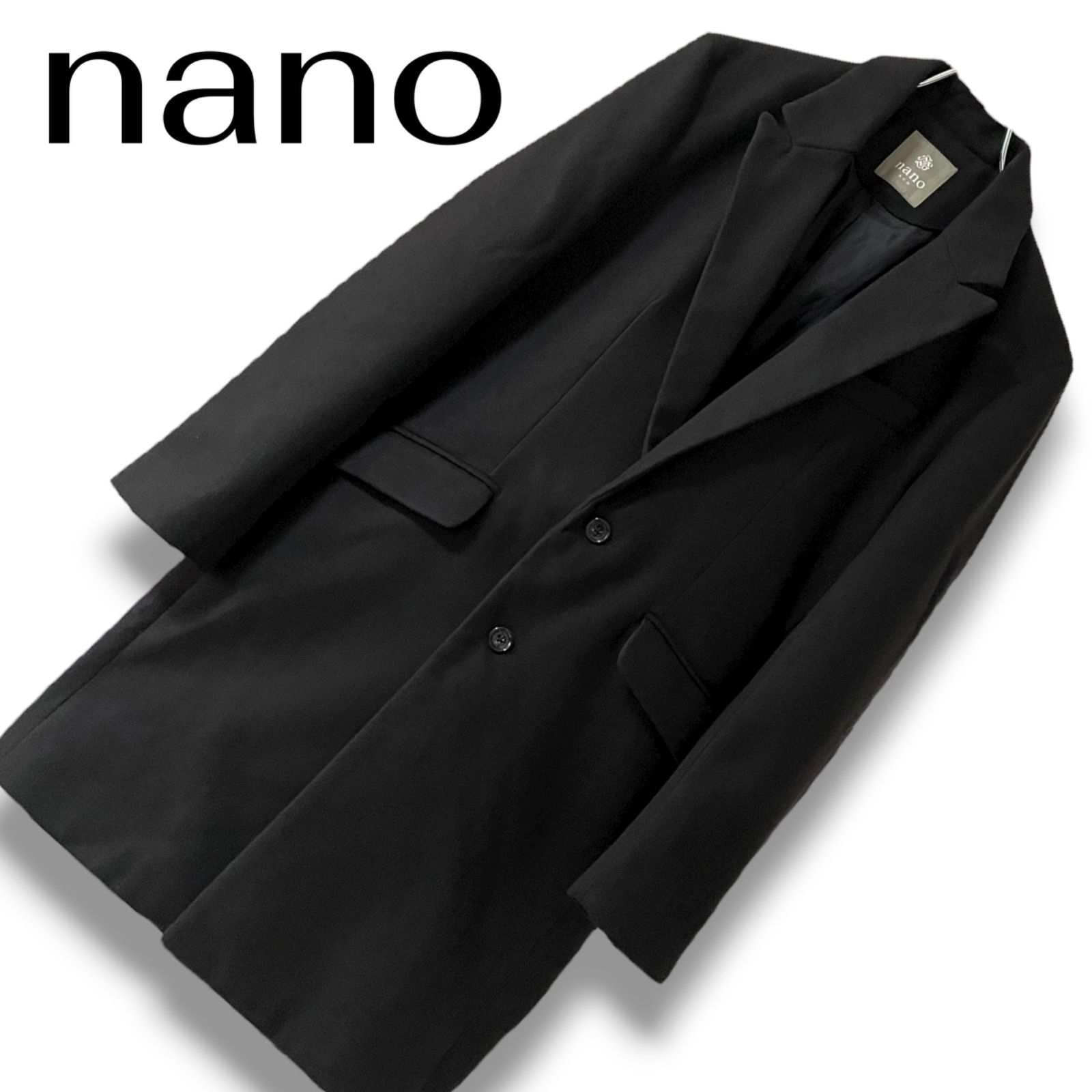 NANO universe【美品】チェスターコート ブラック L ナノ・ユニバース NANO universe ウールブレンドメルトンチェスター