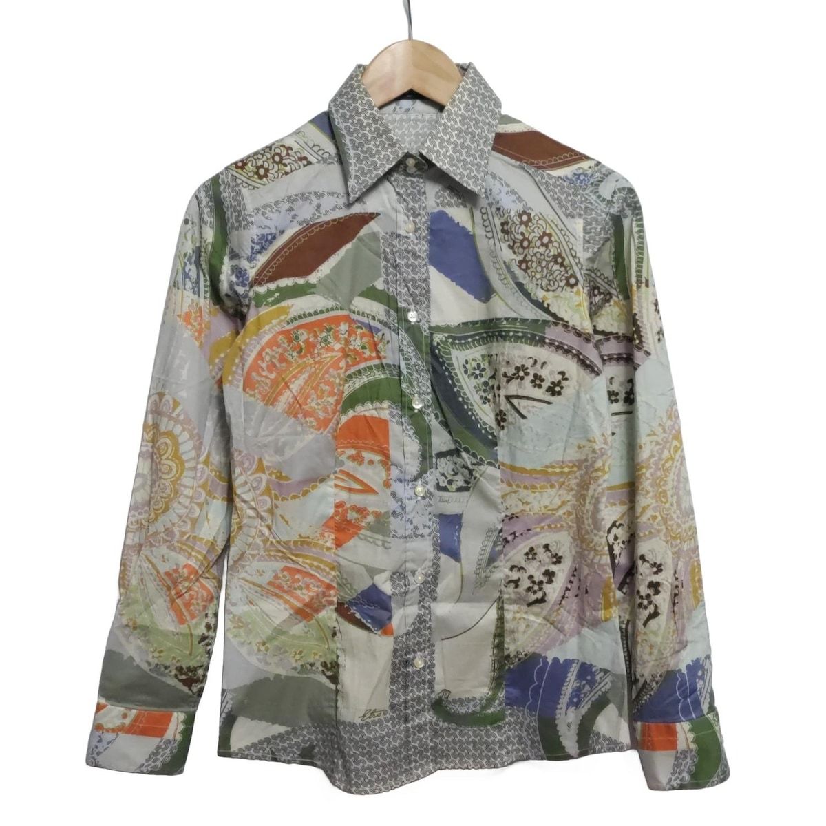 ETRO エトロ 長袖シャツブラウス サイズ42 M レディース - ライトグレー×ダークブラウン×マルチ
