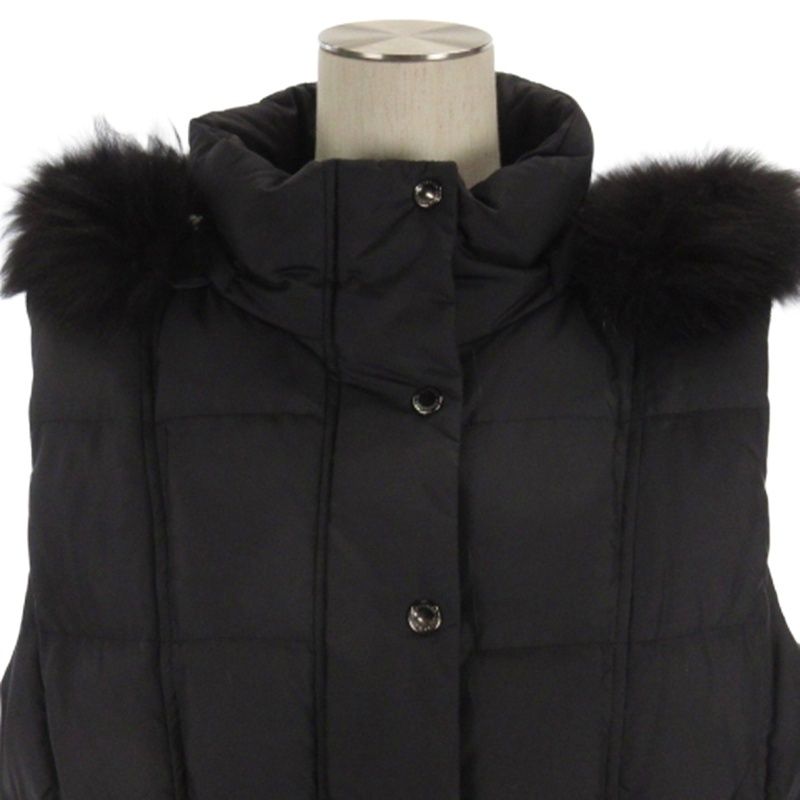 BURBERRY LONDON フォックスファーダウンベスト ブラック 38 バーバリー ロンドン BURBERRY LONDON 裏ノバチェック ダウンベスト